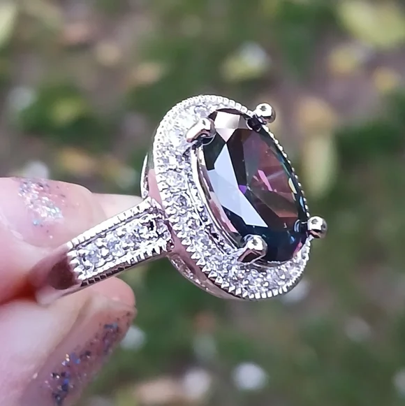 New Halo Oval Mystic Topaz & CZ 925 Silver Ring. - Picture 6 of 16